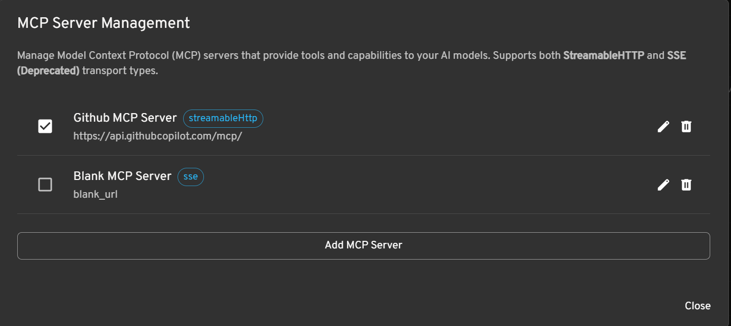 Visual indicator for toggling MCP Servers