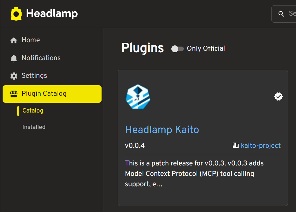 Headlamp-KAITO plugin installation
